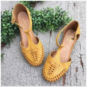Seychelles Yellow Woven T-Strap Sandals